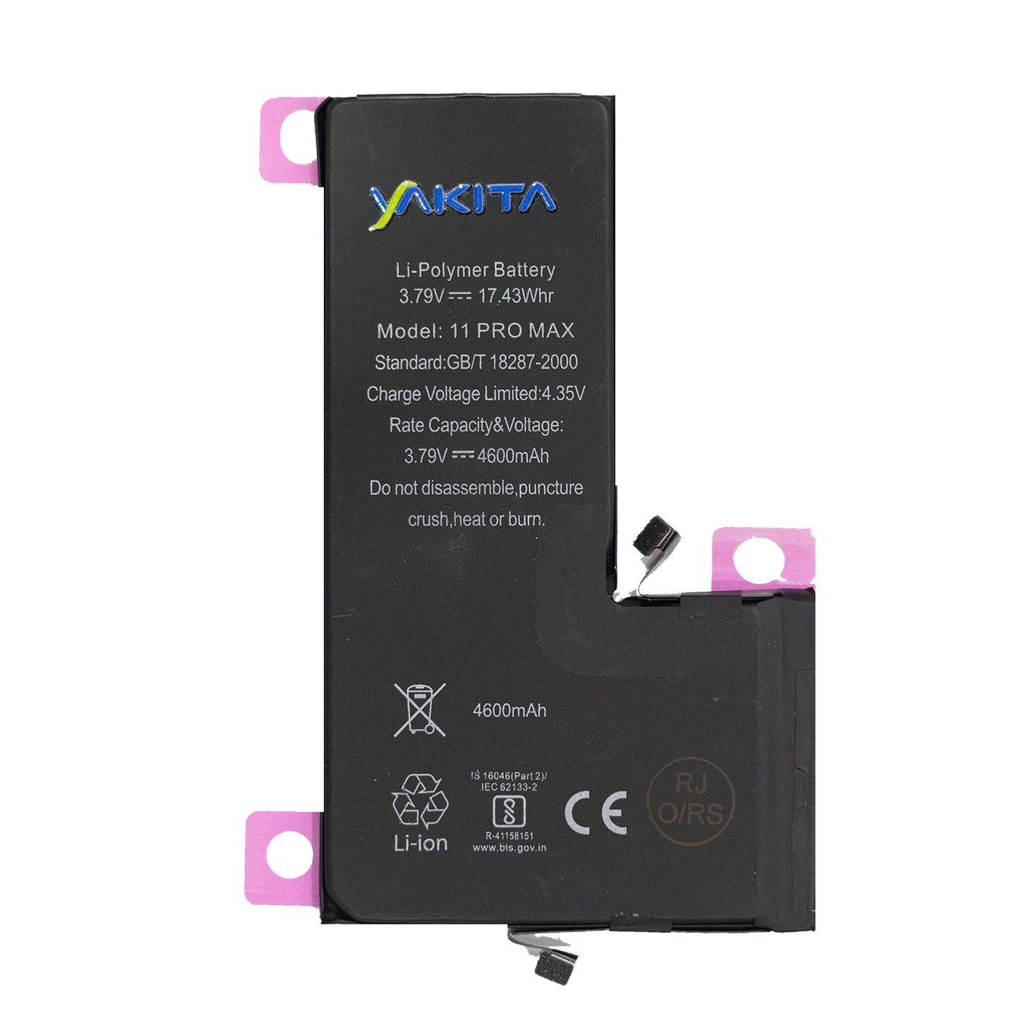 yakita high-capacity original battery compatible for iphone 11 pro max (a2218, a2161, a2220) 4600mah