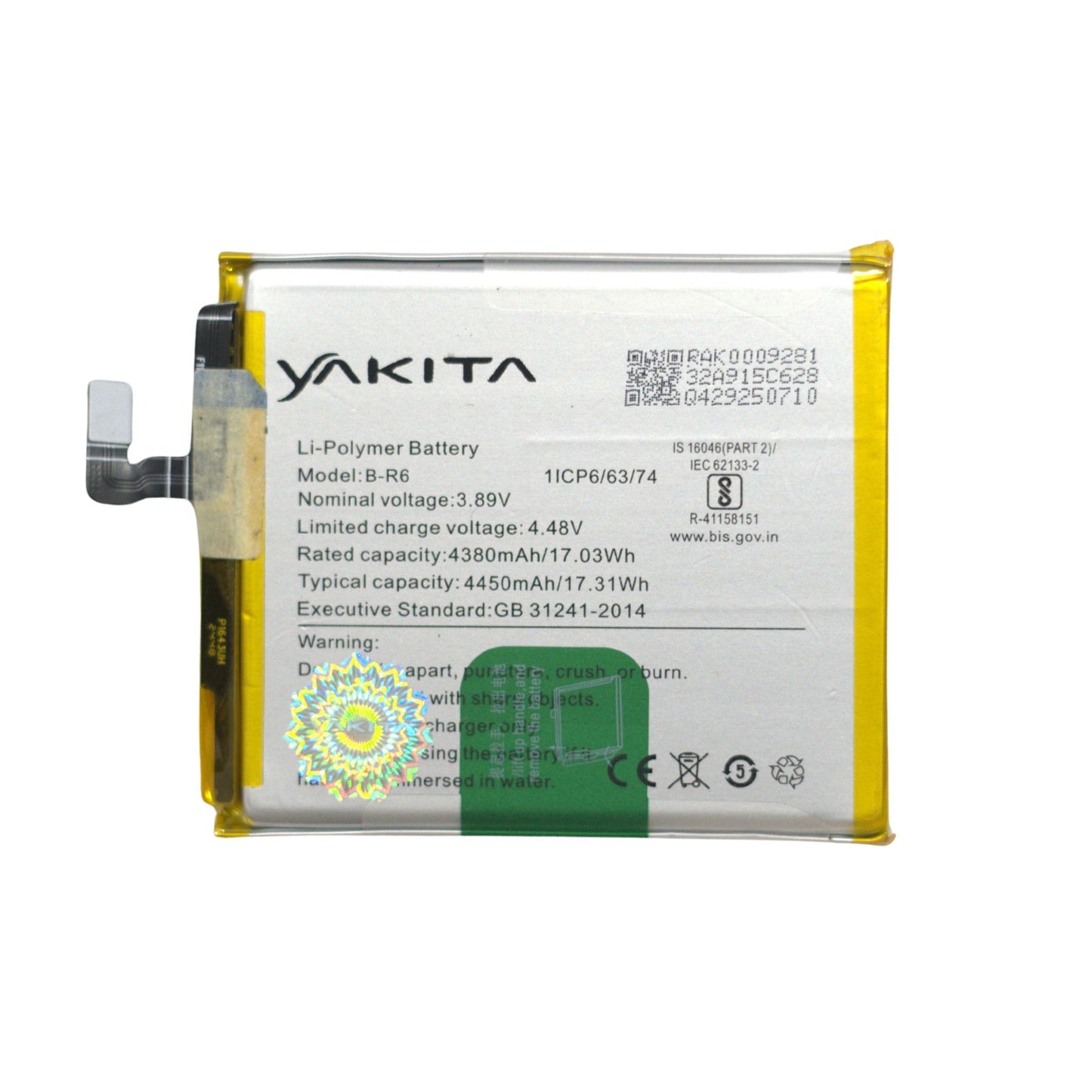 yakita high-capacity original b-r6 battery for iqoo neo 855 (v1936a, v1936t)  - 4450mah