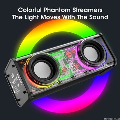 V8 Transparent Music Speaker Bluetooth 5.0 Wireless Subwoofer with RGB Light (Black)